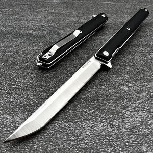 HANCOCK: Slim Design Executive Knife, Black G10 Handles, D2 Tanto Blade.  Ball Bearing Flipper System