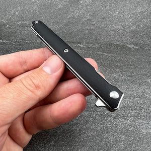 HANCOCK: Slim Design Executive Knife, Black G10 Handles, D2 Tanto Blade.  Ball Bearing Flipper System