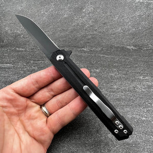 NOVA: Tactical Black G10 Handle, D2 Slim Design Black Blade,  Ball Bearing Flipper System