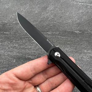 NOVA: Tactical Black G10 Handle, D2 Slim Design Black Blade,  Ball Bearing Flipper System