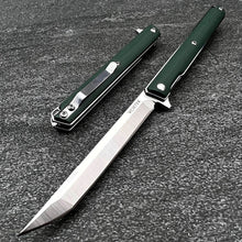 Load image into Gallery viewer, HANCOCK:  Green G10 Handles, Slim lightweight Design, D2 Tanto Blade,  Ball Bearing Flipper System