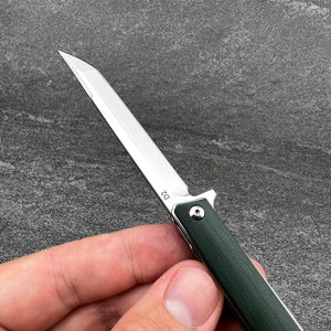 HANCOCK:  Green G10 Handles, Slim lightweight Design, D2 Tanto Blade,  Ball Bearing Flipper System