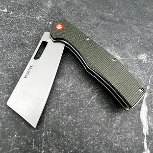 GALLANT: Green Micarta Handles, 8Cr13MoV Cleaver Blade, Ball Bearing Flipper System