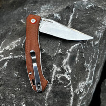 Load image into Gallery viewer, DRIFTER: Brown Micarta Handles, 8Cr13MoV Drop Point Blade, Ball Bearing Flipper System