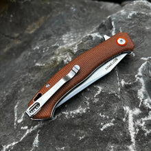 Load image into Gallery viewer, DRIFTER: Brown Micarta Handles, 8Cr13MoV Drop Point Blade, Ball Bearing Flipper System