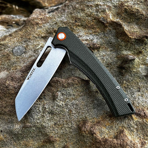 WAYFARER: Green Micarta Handles, 8Cr13MoV Warncliffe Blade, Ball Bearing Flipper Pivot System