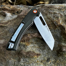 Load image into Gallery viewer, WAYFARER: Green Micarta Handles, 8Cr13MoV Warncliffe Blade, Ball Bearing Flipper Pivot System