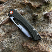 Load image into Gallery viewer, WAYFARER: Green Micarta Handles, 8Cr13MoV Warncliffe Blade, Ball Bearing Flipper Pivot System