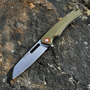 WAYFARER: Brown Micarta Handles, 8Cr13MoV Warncliffe Blade, Ball Bearing Flipper Pivot System