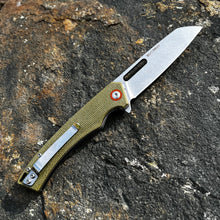 Load image into Gallery viewer, WAYFARER: Brown Micarta Handles, 8Cr13MoV Warncliffe Blade, Ball Bearing Flipper Pivot System