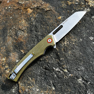 WAYFARER: Brown Micarta Handles, 8Cr13MoV Warncliffe Blade, Ball Bearing Flipper Pivot System