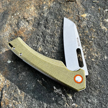 Load image into Gallery viewer, WAYFARER: Brown Micarta Handles, 8Cr13MoV Warncliffe Blade, Ball Bearing Flipper Pivot System