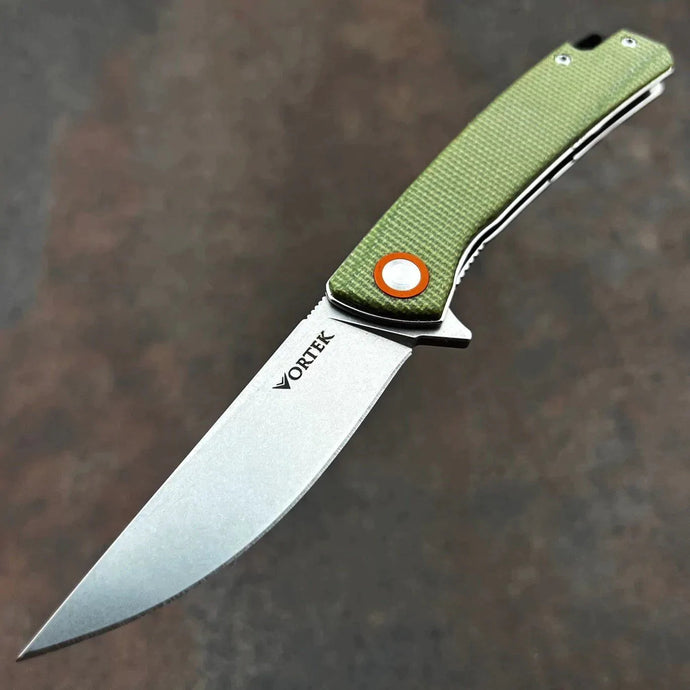 NIMBLE: Green Micarta Handles, 8Cr13Mov Straight Back Blade, Ball Bearing Flipper System