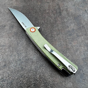 NIMBLE: Green Micarta Handles, 8Cr13Mov Straight Back Blade, Ball Bearing Flipper System