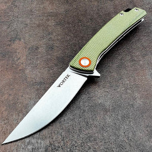 NIMBLE: Green Micarta Handles, 8Cr13Mov Straight Back Blade, Ball Bearing Flipper System