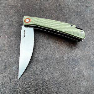 NIMBLE: Green Micarta Handles, 8Cr13Mov Straight Back Blade, Ball Bearing Flipper System