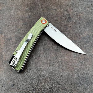 NIMBLE: Green Micarta Handles, 8Cr13Mov Straight Back Blade, Ball Bearing Flipper System