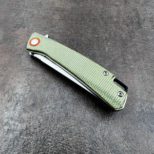 NIMBLE: Green Micarta Handles, 8Cr13Mov Straight Back Blade, Ball Bearing Flipper System