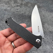 Load image into Gallery viewer, NOMAD: Black Micarta Handles, D2 Carbon Steel Blade, Ball Bearing Flipper Pivot System