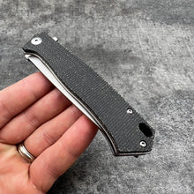 Load image into Gallery viewer, NOMAD: Black Micarta Handles, D2 Carbon Steel Blade, Ball Bearing Flipper Pivot System