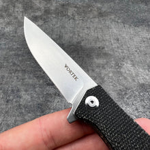 Load image into Gallery viewer, NOMAD: Black Micarta Handles, D2 Carbon Steel Blade, Ball Bearing Flipper Pivot System