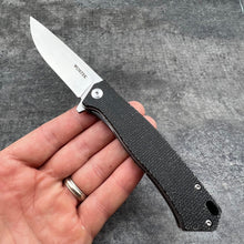 Load image into Gallery viewer, NOMAD: Black Micarta Handles, D2 Carbon Steel Blade, Ball Bearing Flipper Pivot System