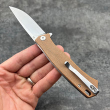 Load image into Gallery viewer, NOMAD: Brown Micarta Handles, D2 Carbon Steel Blade, Ball Bearing Flipper Pivot System