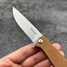 Load image into Gallery viewer, NOMAD: Brown Micarta Handles, D2 Carbon Steel Blade, Ball Bearing Flipper Pivot System