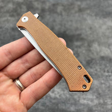 Load image into Gallery viewer, NOMAD: Brown Micarta Handles, D2 Carbon Steel Blade, Ball Bearing Flipper Pivot System