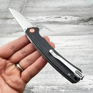 ATLAS: Black Micarta Handles, D2 Straight Back Blade, Ball Bearing Flipper System