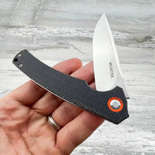 Load image into Gallery viewer, ATLAS: Black Micarta Handles, D2 Straight Back Blade, Ball Bearing Flipper System