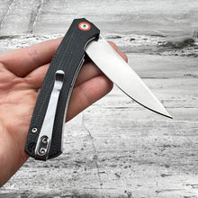 Load image into Gallery viewer, ATLAS: Black Micarta Handles, D2 Straight Back Blade, Ball Bearing Flipper System