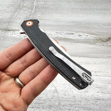 Load image into Gallery viewer, ATLAS: Black Micarta Handles, D2 Straight Back Blade, Ball Bearing Flipper System