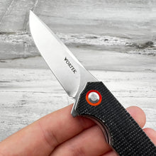 Load image into Gallery viewer, ATLAS: Black Micarta Handles, D2 Straight Back Blade, Ball Bearing Flipper System