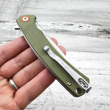 Load image into Gallery viewer, ATLAS: Green Micarta Handles, D2 Straight Back Blade, Ball Bearing Flipper System