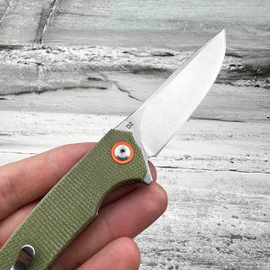 ATLAS: Green Micarta Handles, D2 Straight Back Blade, Ball Bearing Flipper System