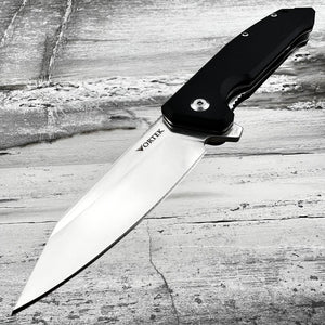 RECOIL: Black G10 Handles, D2 Drop Point Blade, Ball Bearing Flipper System