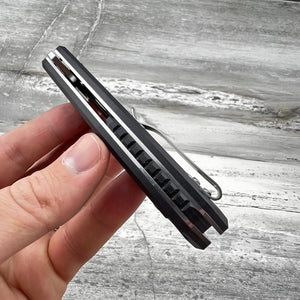 RECOIL: Black G10 Handles, D2 Drop Point Blade, Ball Bearing Flipper System