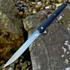 CALHOUN: Slim Low Profile Design, Black G10 Handles, 8Cr13MoV Blade, Ball Bearing Flipper System, EDC Folding Pocket Knife