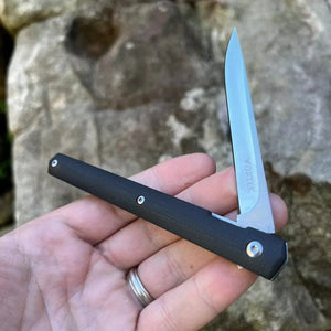 CALHOUN: Slim Low Profile Design, Black G10 Handles, 8Cr13MoV Blade, Ball Bearing Flipper System, EDC Folding Pocket Knife