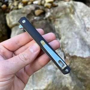 CALHOUN: Slim Low Profile Design, Black G10 Handles, 8Cr13MoV Blade, Ball Bearing Flipper System, EDC Folding Pocket Knife