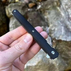 CALHOUN: Slim Low Profile Design, Black G10 Handles, 8Cr13MoV Blade, Ball Bearing Flipper System, EDC Folding Pocket Knife