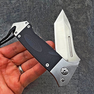 WARTHOG: Polished 8Cr13MoV Tanto Blade, Black G10 Handles