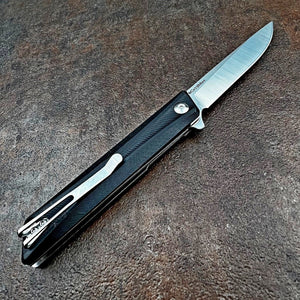 BOOTLEGGER: Black G10 Handles, 8Cr13MoV Straight Back Blade, Ball Bearing Flipper System, EDC Folding Pocket Knife