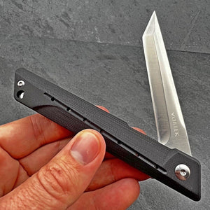 TANGO: 8Cr13MoV Tanto Blade, Black G10 Handles, Ball Bearing Flipper System, EDC Folding Pocket Knife