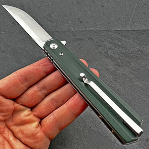 APACHE: Green G10 Handles, 9Cr18MoV Straight Back Blade, Ball Bearing Flipper System