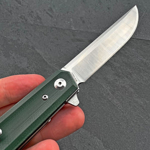 APACHE: Green G10 Handles, 9Cr18MoV Straight Back Blade, Ball Bearing Flipper System