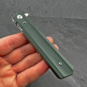 APACHE: Green G10 Handles, 9Cr18MoV Straight Back Blade, Ball Bearing Flipper System