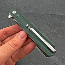 Load image into Gallery viewer, APACHE: Green G10 Handles, 9Cr18MoV Straight Back Blade, Ball Bearing Flipper System