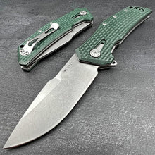 Load image into Gallery viewer, GATOR:  Large D2 Drop Point Blade,  Checkered Green G10 Handles,  Ball Bearing Pivot System